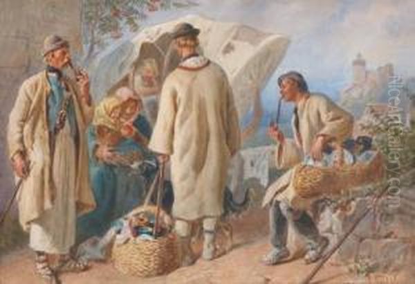 East European Porcelain Merchants Oil Painting by Carl Goebel