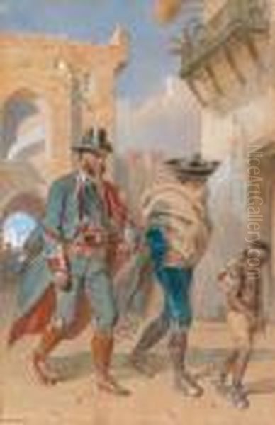 Two Men And A Gipsy Boy Oil Painting by Carl Goebel