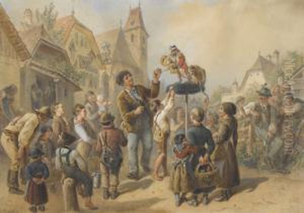 Jahrmarktszene Mit Dressierten Affen Oil Painting by Carl Goebel