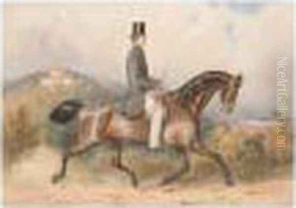 A Gentleman On Horseback Oil Painting by Carl Goebel