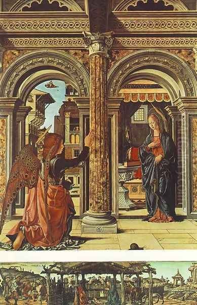 Annunciation and Nativity (Altarpiece of Observation) 1470 Oil Painting by Francesco Del Cossa