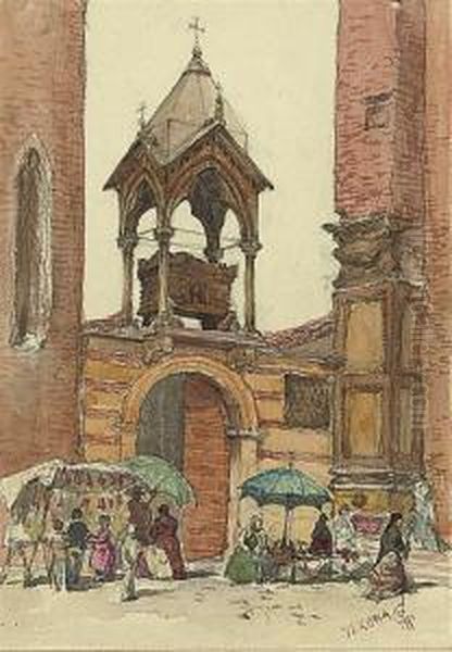 A North African Street Scene; And Street Sellers, Verona Oil Painting by Robert Charles, Goff Col.