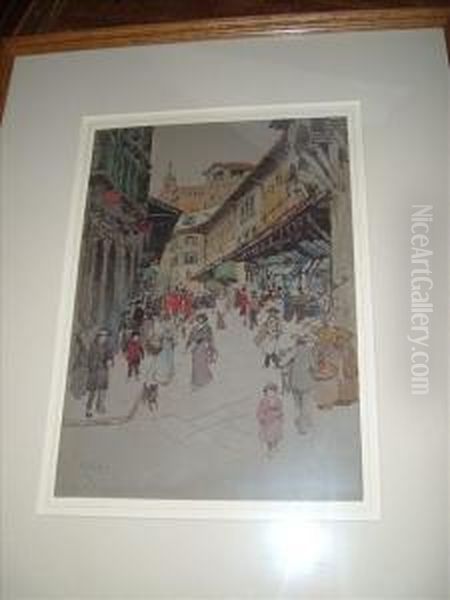 Onthe Ponte Vecchio, Florence Oil Painting by Robert Charles, Goff Col.