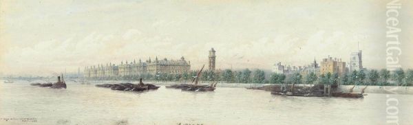 St. Thomas's Hospital And Lambeth Palace Viewed From Thethames Oil Painting by Frederick E.J. Goff