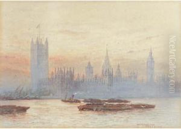 The Houses Of Parliament, Westminster Oil Painting by Frederick E.J. Goff