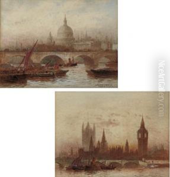 London Bridge; And Westminster Oil Painting by Frederick E.J. Goff