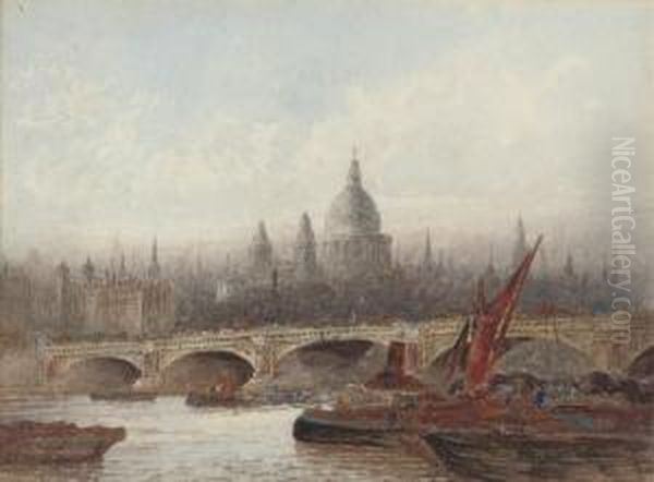 The Thames At Blackfriars Bridge, St. Paul's Cathedral Beyond Oil Painting by Frederick E.J. Goff