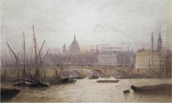 London Bridge With St Paul's Cathedral Beyond Oil Painting by Frederick E.J. Goff