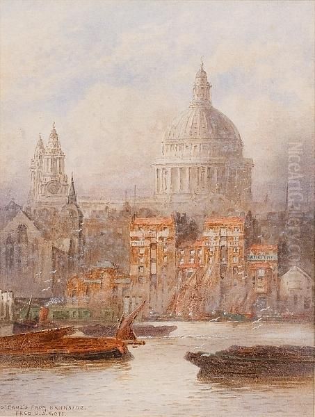 St. Pauls From Bankside Oil Painting by Frederick E.J. Goff