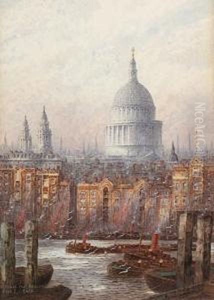 St. Pauls From Bankside Oil Painting by Frederick E.J. Goff