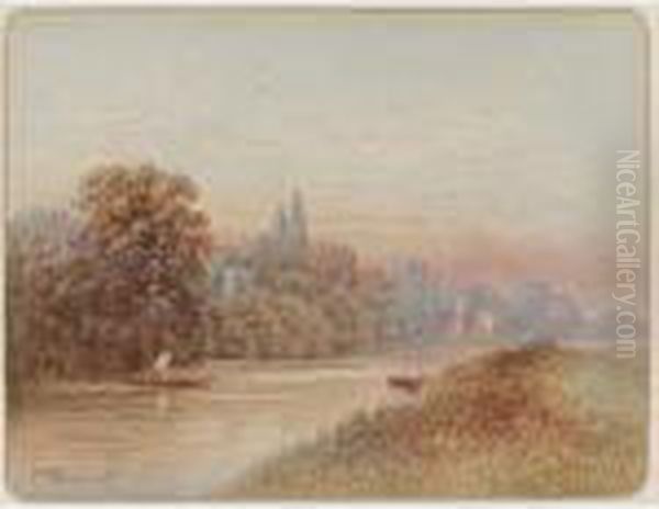 Figures Boating On The River At Bisham, Near Maidenhead Oil Painting by Frederick E.J. Goff