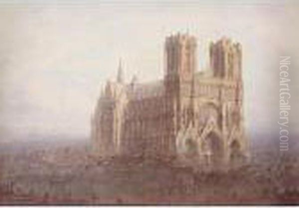 Rheims Cathedral Oil Painting by Frederick E.J. Goff