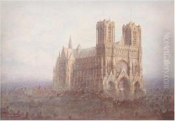 Rheims Cathedral Oil Painting by Frederick E.J. Goff