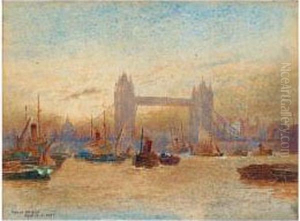 Westminster; Tower Bridge Oil Painting by Frederick E.J. Goff