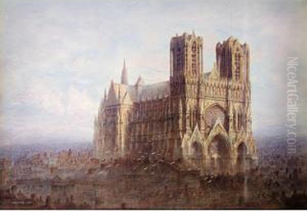 Rheims Cathedral Oil Painting by Frederick E.J. Goff