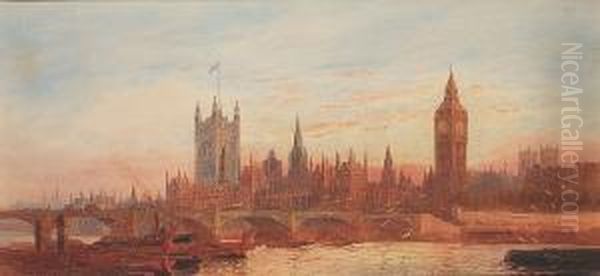 Westminster Bridge, Dusk Oil Painting by Frederick E.J. Goff