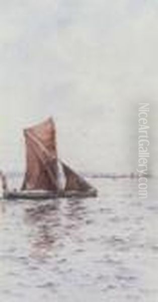 Thames Barge Oil Painting by Frederick E.J. Goff