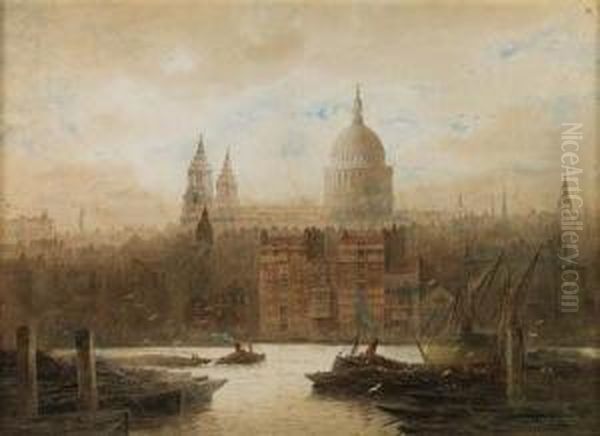 Old Paul's Wharf, From Bankside Oil Painting by Frederick E.J. Goff