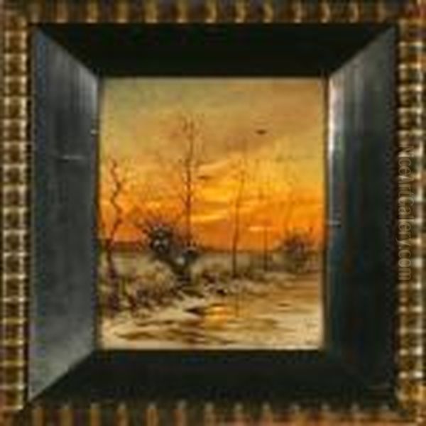 Winter Landscape At Sunset Oil Painting by Heinrich Gogarten