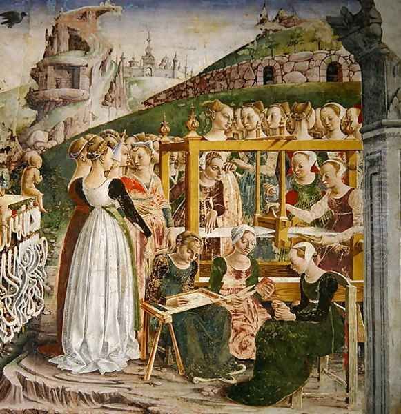 The Triumph of Minerva: March, from the Room of the Months, detail of the weavers, c.1467-70 Oil Painting by Francesco Del Cossa