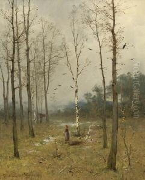 Reisigsammlerinnen Im
 Birkenwald. Oil Painting by Heinrich Gogarten