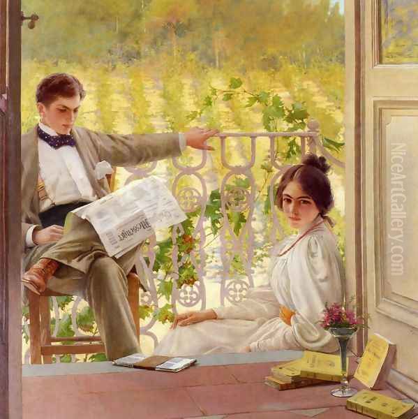 An Afternoono on the Porch Oil Painting by Vittorio Matteo Corcos