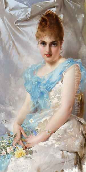 A Spring Beauty Oil Painting by Vittorio Matteo Corcos