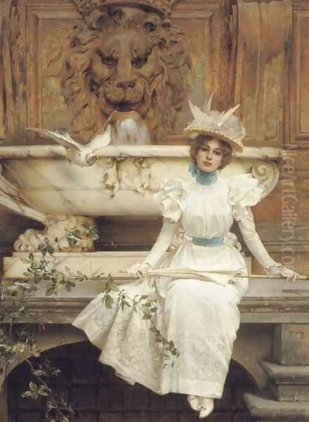 Waiting by the Fountain Oil Painting by Vittorio Matteo Corcos