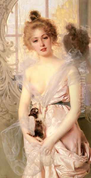 The New Kitten Oil Painting by Vittorio Matteo Corcos