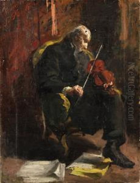 Der Geigenspieler. Oil Painting by Emilio Gola