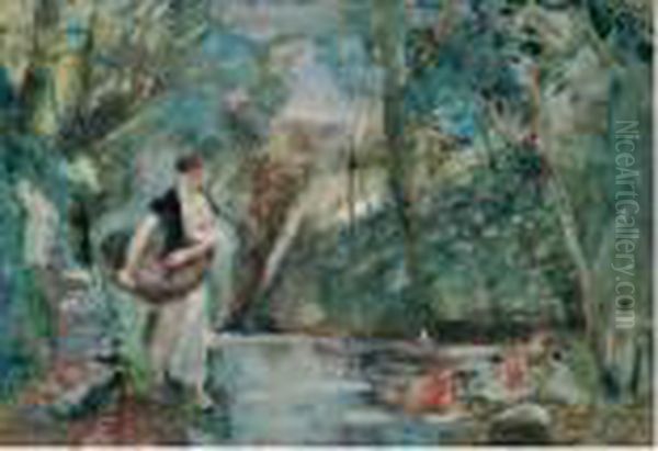 Lavandaie Al Valloncello Di Mondonico Oil Painting by Emilio Gola