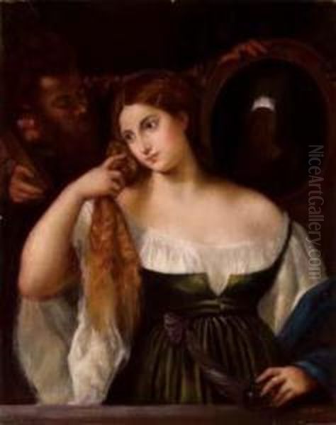 Da Tiziano: Venere Allospecchio Oil Painting by Emilio Gola