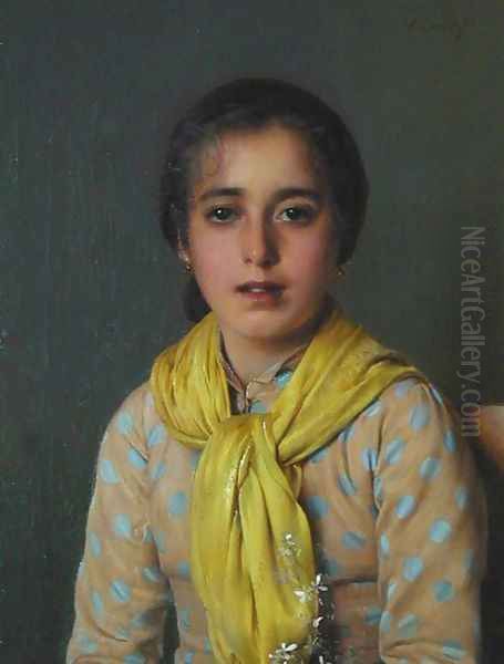 Girl with Yellow Shawl Oil Painting by Vittorio Matteo Corcos