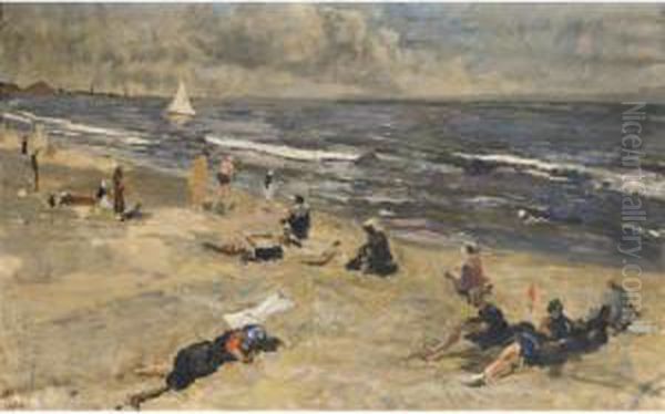 Giochi Sulla Spiaggia Oil Painting by Emilio Gola