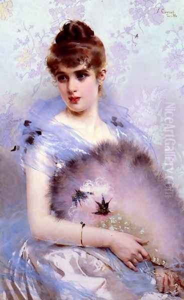 The Feathered Fan Oil Painting by Vittorio Matteo Corcos