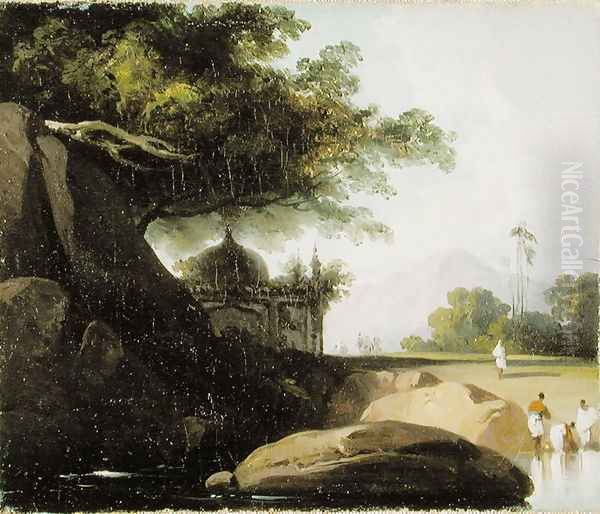 Indian Landscape with Temple, c.1815 Oil Painting by George Chinnery