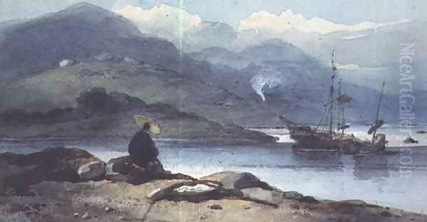 A Chinese River with a Figure on the Bank Oil Painting by George Chinnery