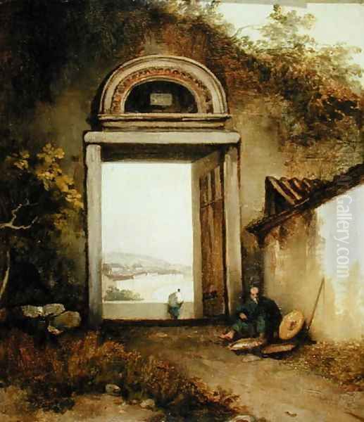 View of Praya Grande, Macao, from a Doorway on Penha Hill, 1834 Oil Painting by George Chinnery