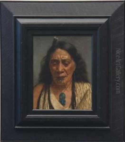 A Portrait Of A Maori Chieftainess 
Ngaheke Or Perira Te Kahikura 
Also Known As The Widow Oil Painting by Charles Frederick Goldie