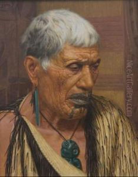 Whiripine Ninia, A Ngati Awa Chieftainess Oil Painting by Charles Frederick Goldie