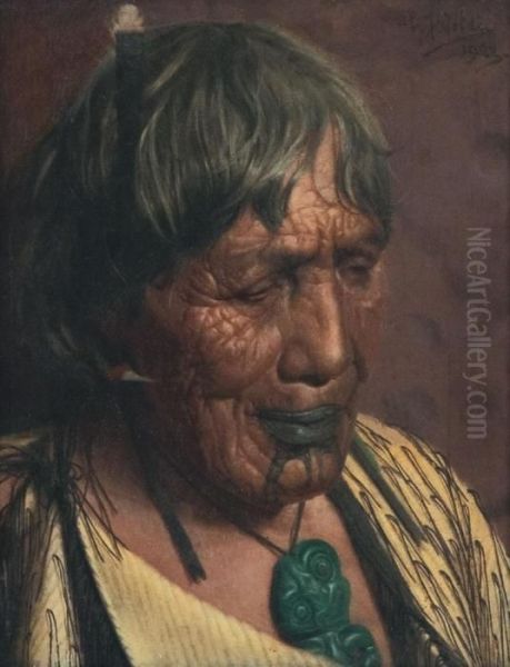 A Happy Thought, Te Aitu Te Irikau, A Noted Arawa Chieftainess Oil Painting by Charles Frederick Goldie