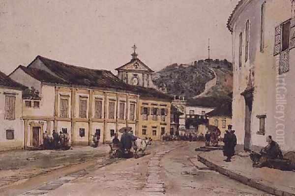 Street in Macao, China Oil Painting by George Chinnery