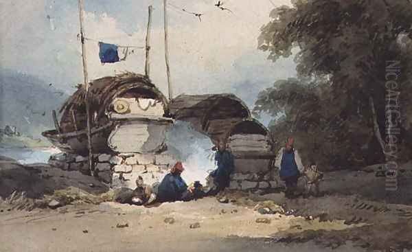 A Riverside Encampment, China Oil Painting by George Chinnery