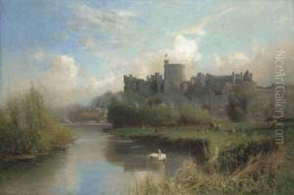 Windsor Castle From The Thames Oil Painting by Walter H. Goldsmith