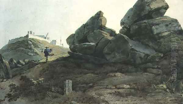 Rocks and a Hill Convent, China Oil Painting by George Chinnery