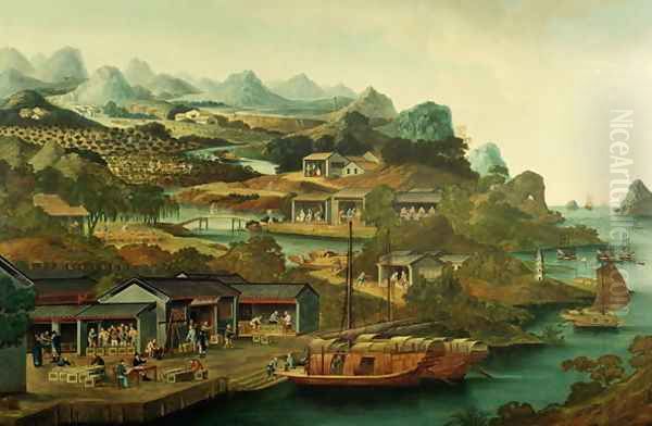 Tea Trade in China Oil Painting by George Chinnery