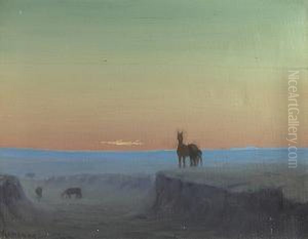 Horses On The Plains Oil Painting by Elling William Gollings