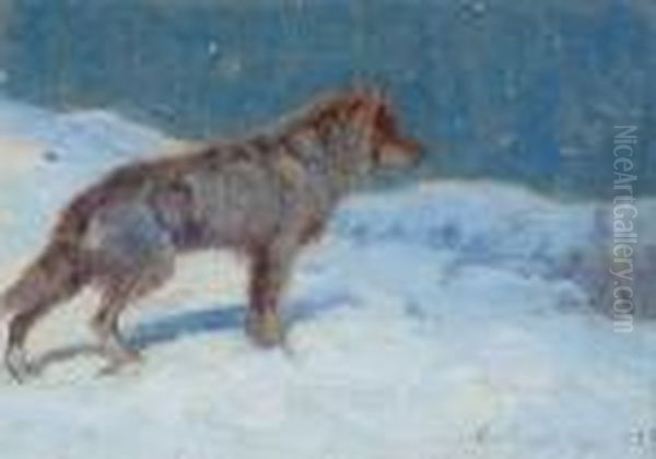 Untitled -- Wolf Oil Painting by Elling William Gollings