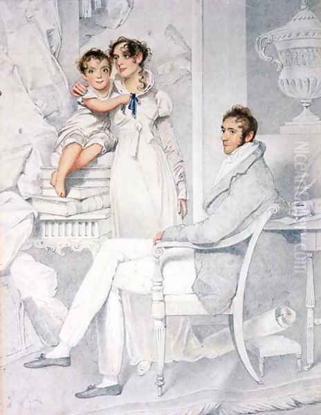 Mr and Mrs Richmond Thackeray and their son, William Makepeace Thackeray (1811-63) 1814 Oil Painting by George Chinnery