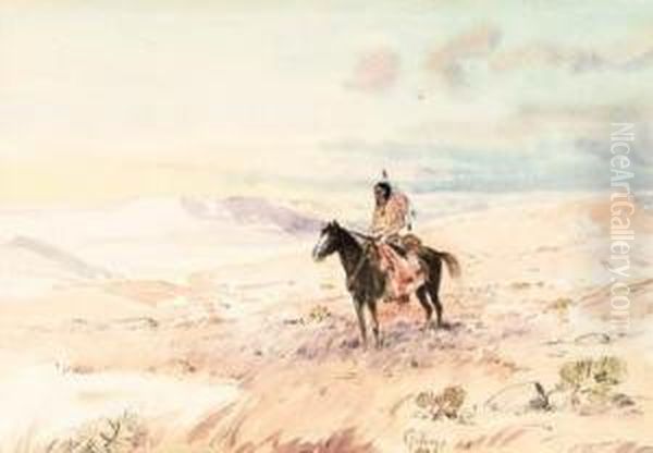 Indian On Horseback Oil Painting by Elling William Gollings